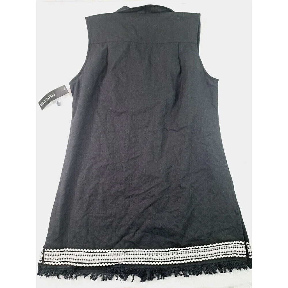ROBERT Louis Women's Black/White Sleeveless Button Down Tunic V Neck Size M NWT - Picture 5 of 5